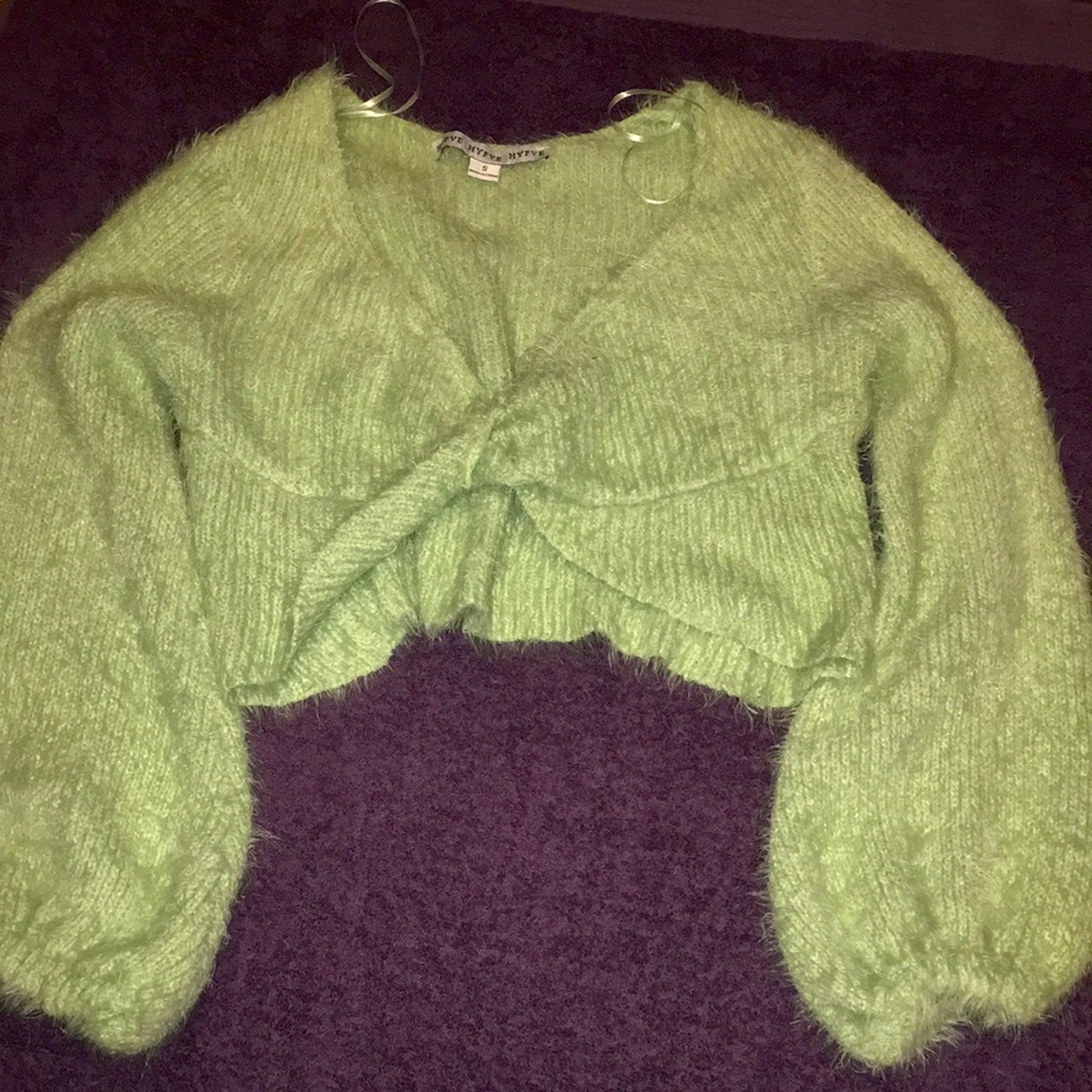 HYFVE Teddy bear knit crossbody sweater size small lime green $10